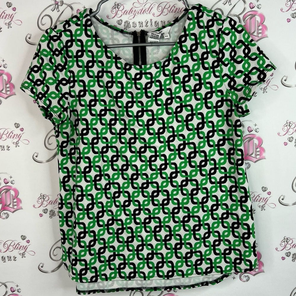 Jules & Leopold tshirt chain ⛓️💥 links 🔗 zip up back Green Black Geometric Tee